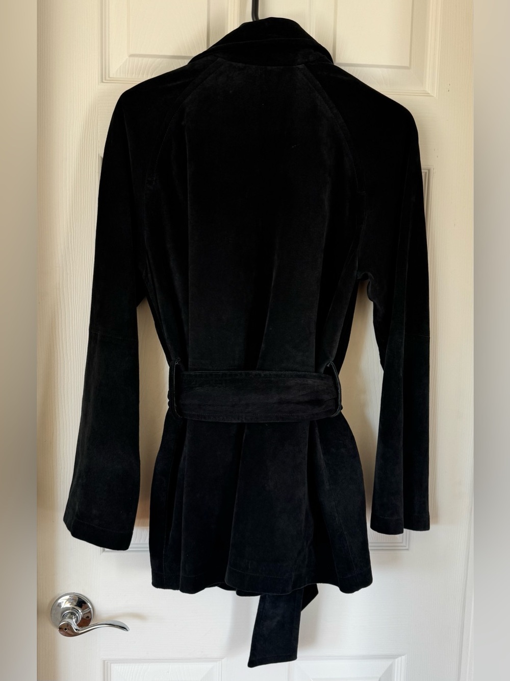Vintage 90s Margaret Godfrey Black Leather Belted Jacket M - Picture 2 of 7